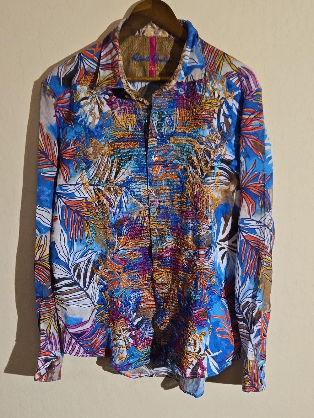 Vibrant Blue Multicolor Patterned Men's Shirt